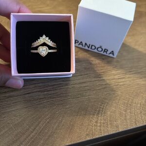 Pandora Gold and Silver Heart Ring Set